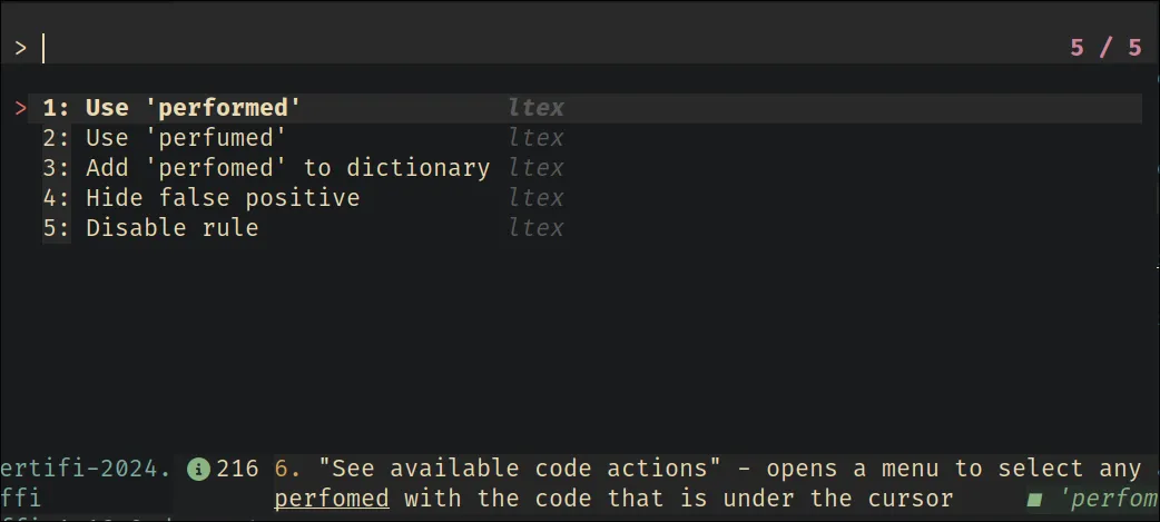 code actions menu