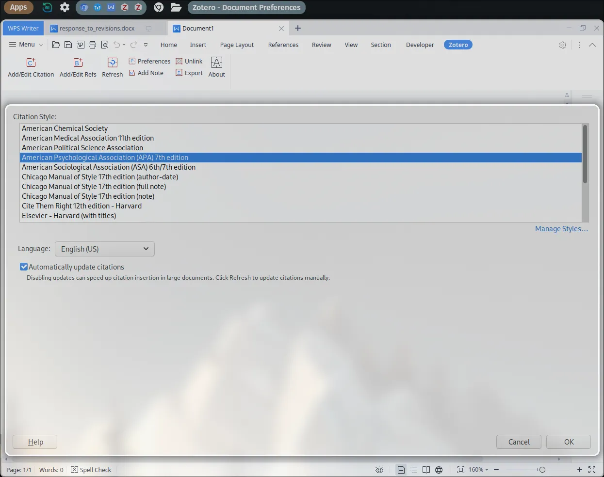 WPS example with zotero